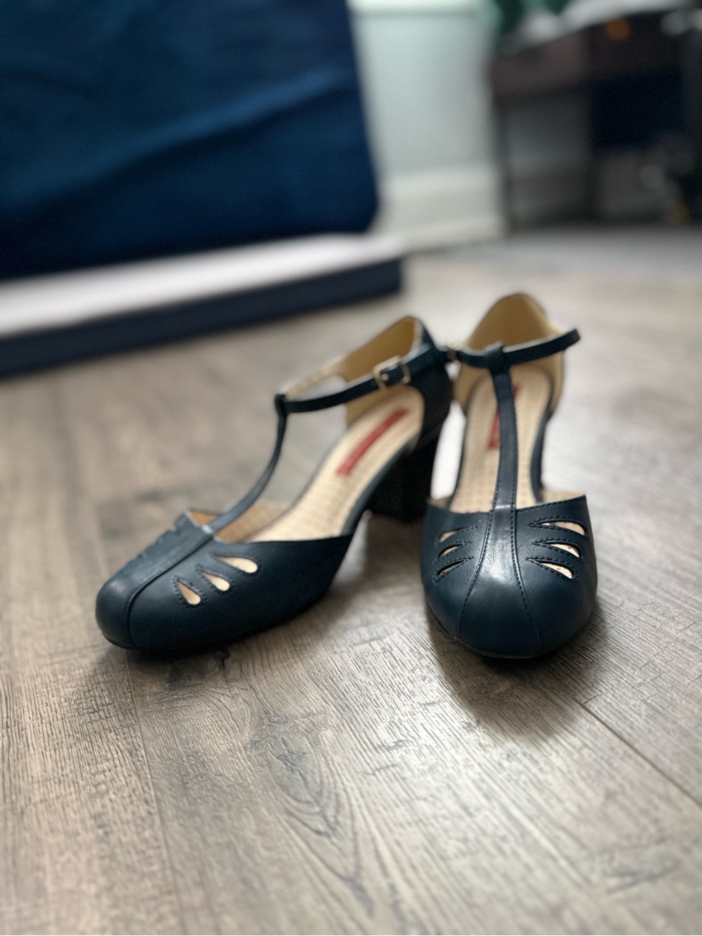 T-Strap Navy Women's Block Heel Pumps